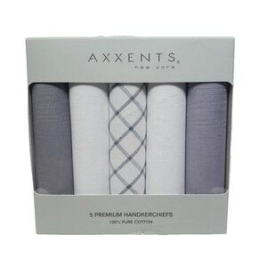 AXXENTS Men's Premium Handkerchiefs 100% Pure Cotton 5 pcs. White/Gray Combo